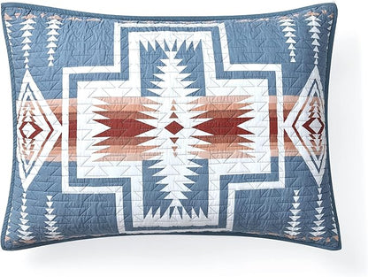 PENDLETON Harding Denim Blue Comforters Queen Size, Wrinkle-Resistant Bedding Cover for Vibrant Summer Rustic Geomeric Farmhouse Decor, Quilt with Matching Pillow Shams, Full/Queen, Denim