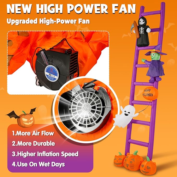 10.5 Ft Halloween Inflatable Decoration, Outdoor Blow Up Yard Fun Decor, Halloween Purple Ladders Built-in LED Lights for Outdoor All Hallows' Day Lawn Decor