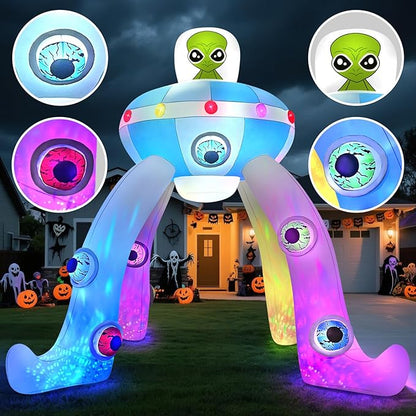 Kalolary 12FT Halloween Inflatables Archway UFO Alien, Giant Alien Arch Inflatable with Build-in Colorful Flashing Lights Scary Halloween Outdoors Blow Up Decoration for Yard Garden Lawn Indoor Decor