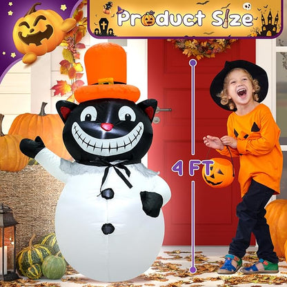 4FT Cat Halloween Inflatable Decoration Halloween Blow Up Decor with LED Lights Indoor Outdoor Graden Yard Party Holiday Decor