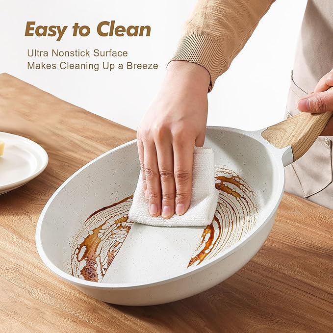 SENSARTE Nonstick Frying Pan Skillets, White Ceramic Coating Omelette Pans, Healthy Cookware Chef's Pan, PTFE & PFAS Free (8+9.5+11 Inch)