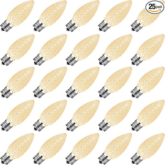 25 Packs C9 LED Replacement Christmas Light Bulbs, C9 Shatterproof LED Bulbs for Christmas Outdoor Indoor String Lights, Waterproof Dimmable Strawberry Holiday Bulbs, E17 Intermediate Base, Warm White