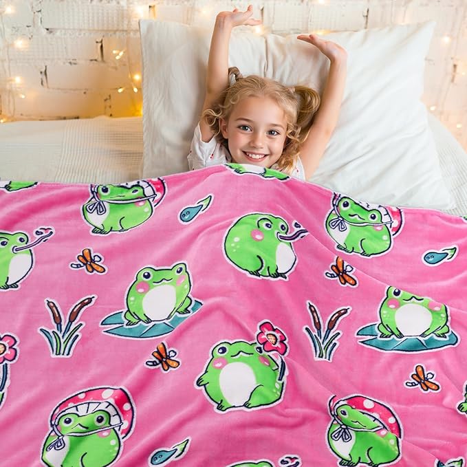 Cute Frog Blanket Glow in The Dark Blanket Frog Gifts for Kids Girls Frog Decor 40"x50"
