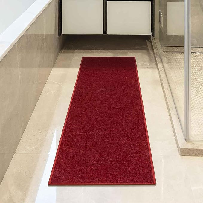 Machine Washable Modern Solid Design Non-Slip Rubberback 2x5 Traditional Runner Rug for Hallway, Kitchen, Bedroom, Entryway, 20" x 59", Red