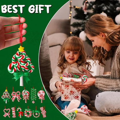 16 PCS Candy Cane Ornaments for Christmas Tree,Polymer Clay Candy Cane Christmas Decorations,Lollipop Ornaments for Xmas Tree Party Hanging Decor Holiday Decorations