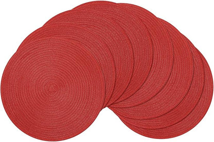 SHACOS Round Braided Placemats Set of 8 Washable 15 inch Round Table Mats Non Slip Woven Place Mats for Dining Table (Red, 8)