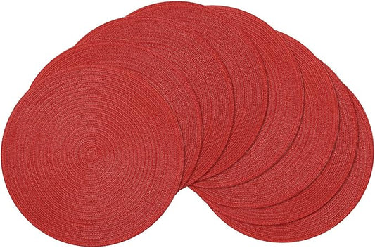 SHACOS Round Braided Placemats Set of 8 Washable 15 inch Round Table Mats Non Slip Woven Place Mats for Dining Table (Red, 8)