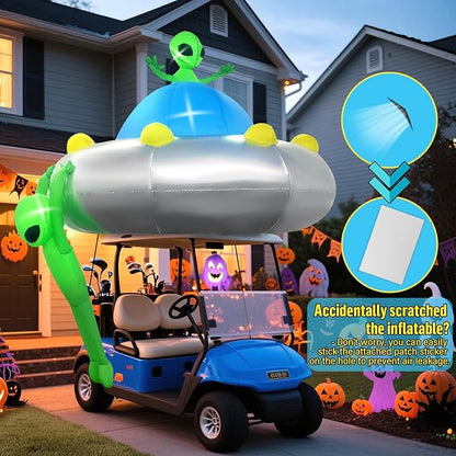 Kalolary 6FT Halloween Inflatable Hanging Alien UFO Outdoors Decoration, Blow Up Yard Decorations Scary Alien Inflatable with Build-in LED Lights for Halloween Party Garden Lawn Indoor Outdoor Decors
