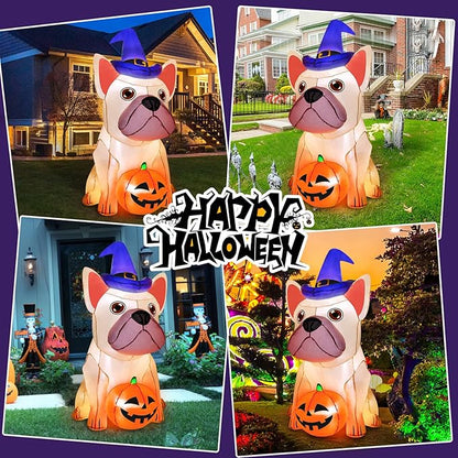 5Ft Halloween Inflatables Decorations Build-in Bright LEDs Blow Up Yard Pumpkin with Witch Hat Halloween Decorations Outdoor Clearance Decor for Holiday Party Indoor Garden Lawn Home