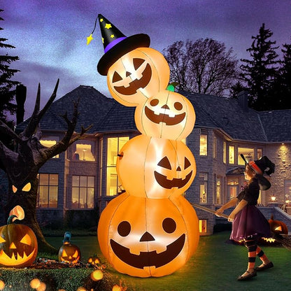 Kalolary 8 Feet Inflatable Stacked Pumpkins with Built-in LEDs, Halloween Indoor/Outdoor Decoration, Pumpkin Lantern, Yard/Lawn Decor for Home & Family Holiday Party