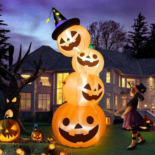 Kalolary 8 Feet Inflatable Stacked Pumpkins with Built-in LEDs, Halloween Indoor/Outdoor Decoration, Pumpkin Lantern, Yard/Lawn Decor for Home & Family Holiday Party