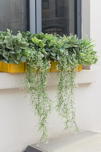 19Pcs Outdoor Artificial Boxwood UV Resistant Fake Stems Plants, Faux Plastic Greenery for Indoor Outside Hanging Plants Garden Porch Window Box Home Wedding Farmhouse Décor