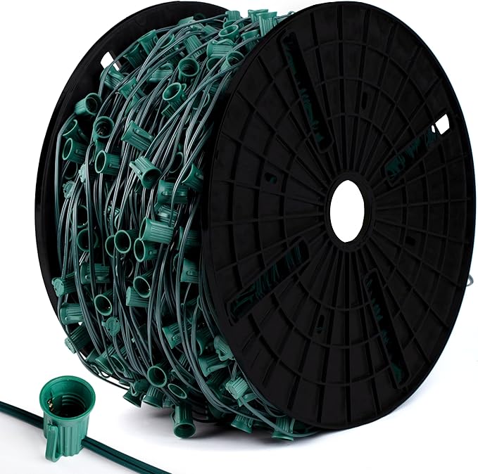 1000 FT C9 Spool Wire 12 Inch Spacing, Commercial, UL Listed Stringer Spool for Holiday and Christmas Light Wire SPT-1, Indoor/Outdoor Compatibility (C9-1000 Feet)