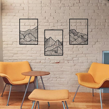 ruelen Wall Decor 3 Pcs Mountain Metal Wall Art, Mountain Line Abstract Minimalist Wall Art Rustic Nature Wall Decor Hanging Sculpture for Home Bedroom Bathroom Living Room (Black)