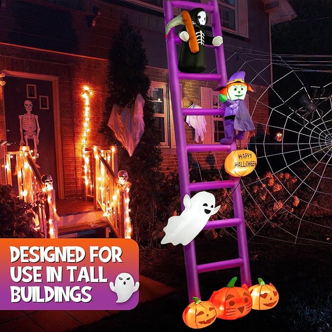 10.5 Ft Halloween Inflatable Decoration, Outdoor Blow Up Yard Fun Decor, Halloween Purple Ladders Built-in LED Lights for Outdoor All Hallows' Day Lawn Decor