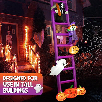 10.5 Ft Halloween Inflatable Decoration, Outdoor Blow Up Yard Fun Decor, Halloween Purple Ladders Built-in LED Lights for Outdoor All Hallows' Day Lawn Decor