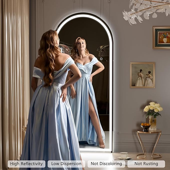 Hasipu 95" X 40" Full Length Mirror with Lights, White Frame Arch Led Mirror Full Length and 3 Colors Temperatures & Brightness Adjustable,Light Up Mirror Full Body for Bedroom Cloakroom Living Room
