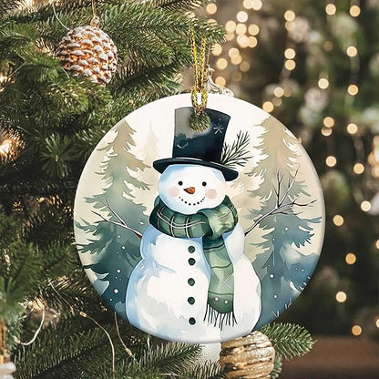 Snow Gentleman Ornaments Winter Holiday Round Ceramic Colorful Hanging Ornament Christmas Keepsake Decor for Xmas Tree Winter Holiday Xmas Gift for Women Men 3"