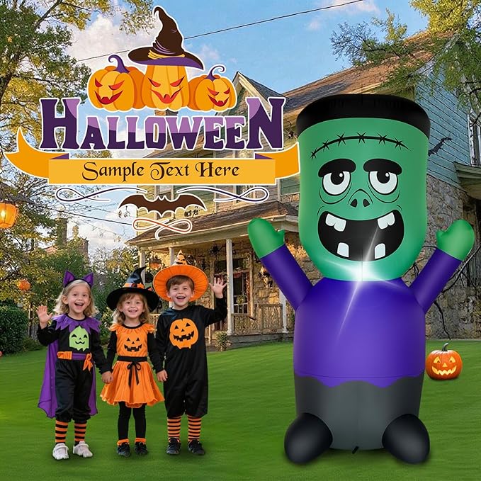 Halloween Inflatables Blow-Up Decorations Outdoor - 4 FT Green Monster Halloween Blow up Yard Decorations Cute Ghost with LED Build-in for Garden Lawn Indoor Party Decor