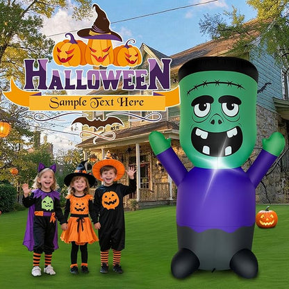 Halloween Inflatables Blow-Up Decorations Outdoor - 4 FT Green Monster Halloween Blow up Yard Decorations Cute Ghost with LED Build-in for Garden Lawn Indoor Party Decor