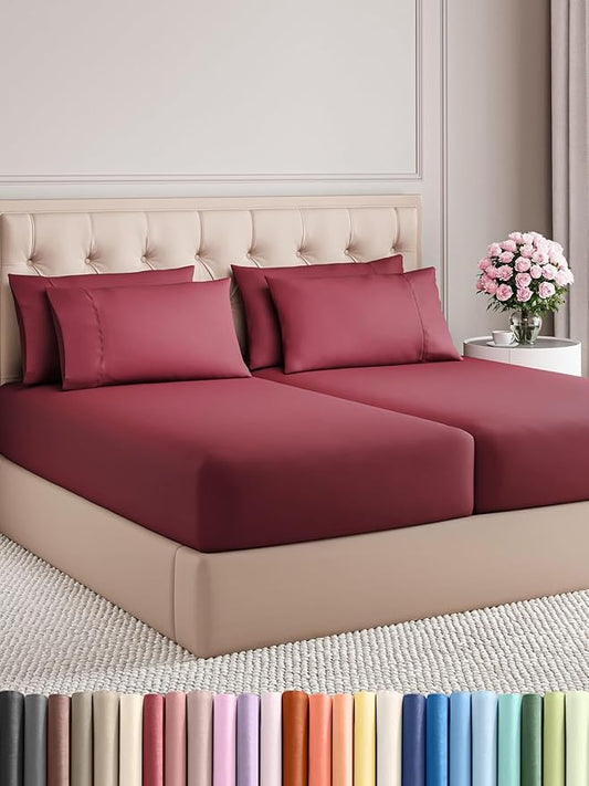 CGK Linens Split King 7 Piece Sheet Set - Cooling Sheets for Hot Sleepers - Hotel Luxury Bedding Set with 8-16 Inch Deep Pockets - 1 Flat & 2 Fitted & 4 Pillowcases - Soft & Wrinkle Free - Split King