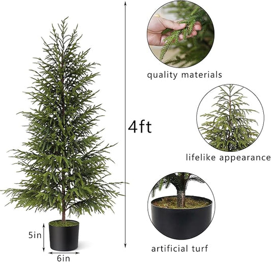 2 Pcs Artificial Norfolk Pine Tree - 4ft (48") Faux Christmas Tree Fake Potted Plants for Indoor Outdoor Home Front Porch Christmas Decor