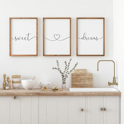 Set of 3 Framed Farmhouse Sweet Dreams Sign 11x14” Above Bed Wall Decor for Bedroom Decor Wall Art Wood Signs (11"x14", Brown)