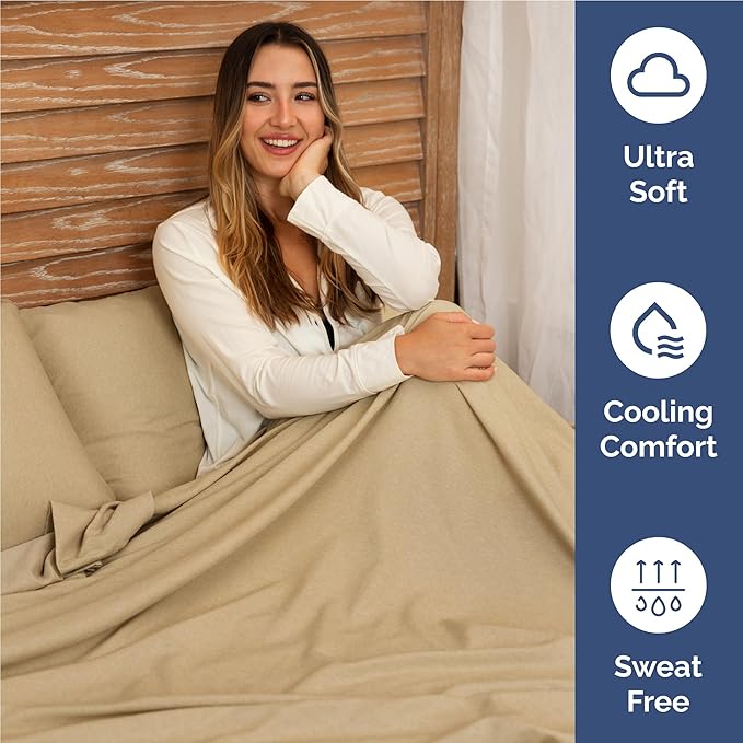 CGK Linens Full 6 Piece Sheet Set - Cooling Sheets for Hot Sleepers - Hotel Luxury Bedding Set with 8-16 Inch Deep Pockets - 1 Flat & 1 Fitted & 4 Pillowcases - Soft and Wrinkle Free - Heathered Tan