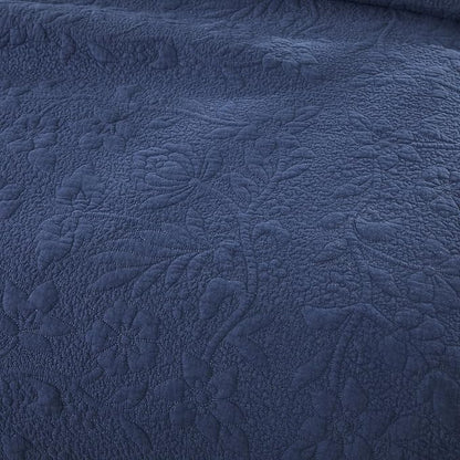 Brandream Queen Size Quilt Set Cotton Navy Blue Farmhouse Florals and Vines Matelasse Coverlet Set Scalloped Edge Quilts 3-Piece