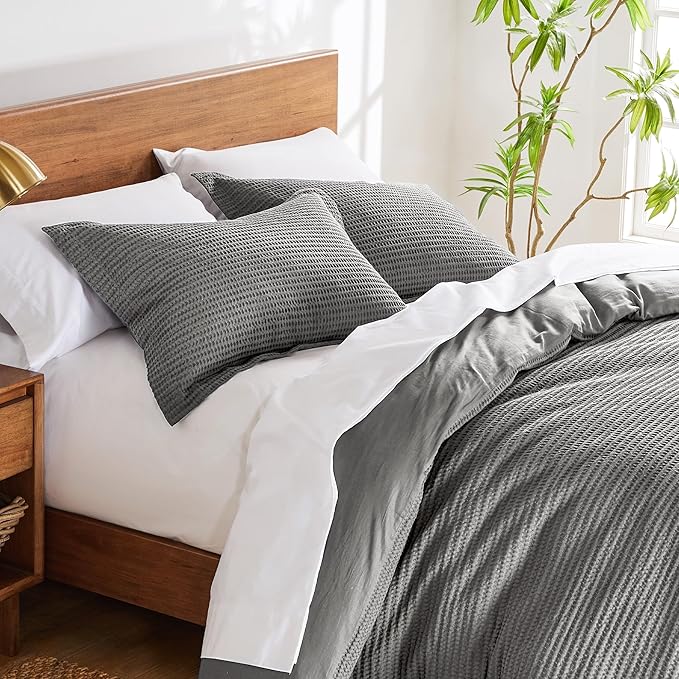 Levtex Home - Cloud Waffle Comforter Set - King Comforter + Two King Pillow Cases - Waffle Weave - Grey - Comforter (106 x 94in.) and Pillow Case (36 x 20in.) - Cotton