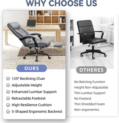 Big and Tall Reclining Executive Leather Office Desk Chair with Footrest and Lumbar Support