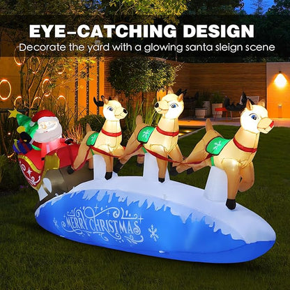 ZPISF 10 FT Santa Sleigh with Reindeer Christmas Inflatables Outdoor Decorations, Christmas Blow Up Yard Decorations for Garden Lawn Xmas Decor (Blue)