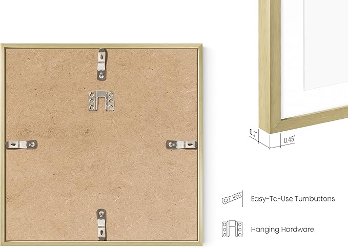 HAUS AND HUES 10x10 Gold Metal Picture Frames Matted to 5x5 - Features Premium Aluminum & Hanging Hardware, Shatterproof Plexiglass - Ideal for Home, Room, Office (10x10 in, Gold, Set of 9)