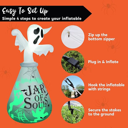 Joiedomi 6 FT Halloween Inflatable Outdoor Decoration, Ghost Inflatable Halloween Decor Outdoor, Blow Up Ghost in The Jar with Green Projecting LED for Halloween Yard Decoration