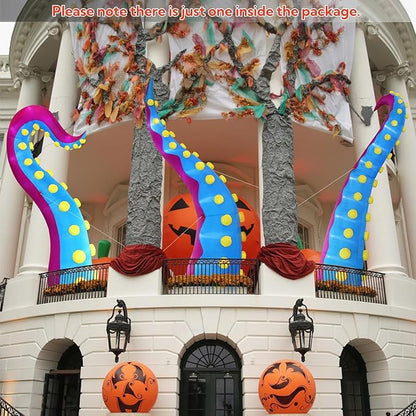 Juegoal 1 PCS Halloween Decorations 11.5FT Tall Inflatable Lighted Giant Octopus Tentacle, Octopus Legs with Lights, Halloween Front Door Window Roof Prop, Outdoor Holiday Blow up Decor - Mold C