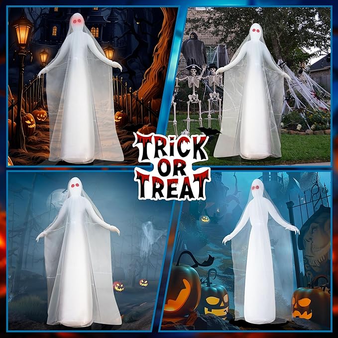 8FT Halloween Inflatables Outdoor Decorations Ghost Bride Halloween Decor Outside Blow Ups with Red Eyes LED Lights for Yard Indoor Lawn Party Porch Garden