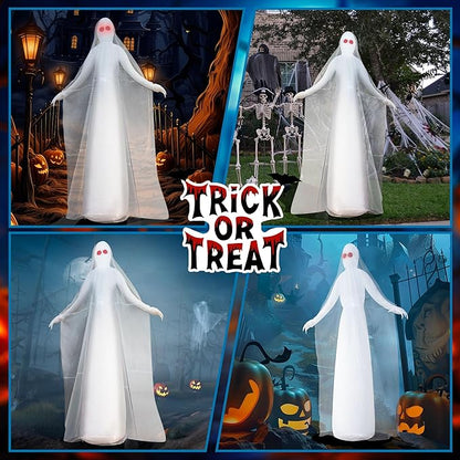 8FT Halloween Inflatables Outdoor Decorations Ghost Bride Halloween Decor Outside Blow Ups with Red Eyes LED Lights for Yard Indoor Lawn Party Porch Garden