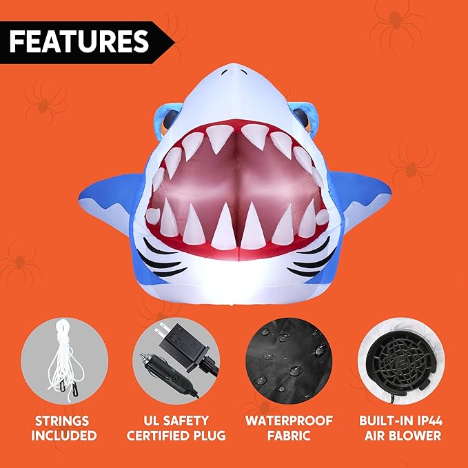 Joiedomi Halloween Inflatables Outdoor Decor, Trunk Or Treat Decoration, Halloween Blow Ups Decorations Shark with Built-in LEDs for Car Yard Decor