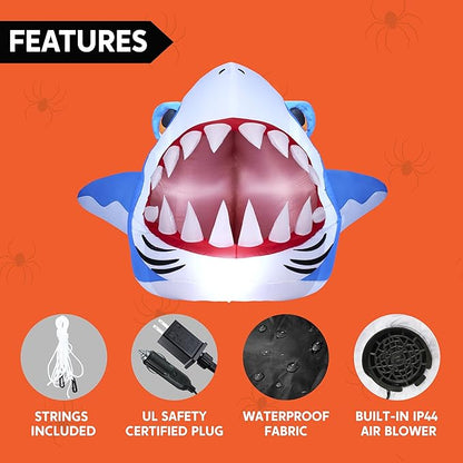 Joiedomi Halloween Inflatables Outdoor Decor, Trunk Or Treat Decoration, Halloween Blow Ups Decorations Shark with Built-in LEDs for Car Yard Decor