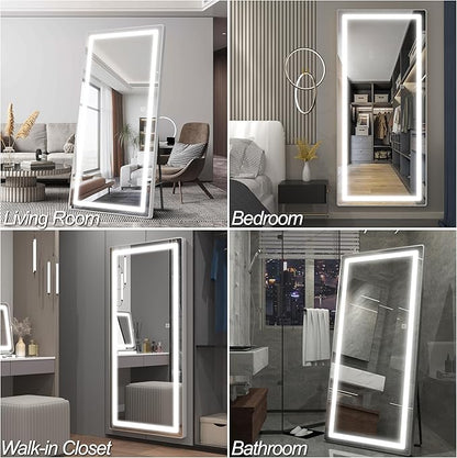FENNIO Full Length Mirror with Lights, 71"x32" LED Full Body, Free Standing Lighted Floor Mirror, Wall Mounted Hanging Mirror for Bedroom, Salon, 3-Color Lighting [Tempered Glass]