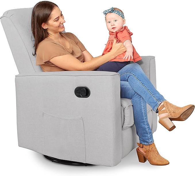 Evolur Raleigh Upholstered Plush Seating Glider Swivel, Recliner, Glider For Nursery In Misty Grey, Greenguard Gold Certified, Modern Nursery Recliner, Environmentally Conscious Glider