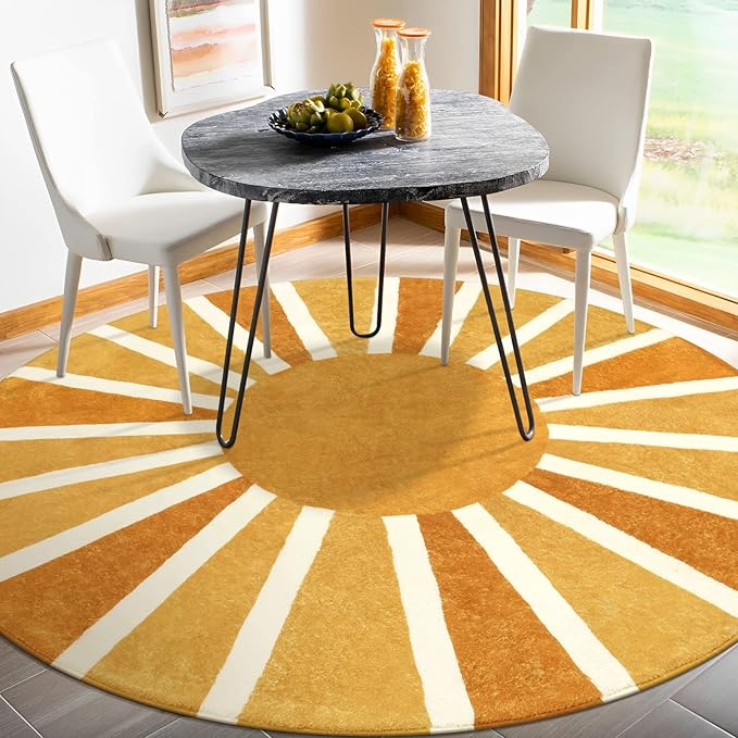 Lahome Boho Round Rugs 6Ft - Washable Round Area Rugs for Living Room Non-Slip Throw Dining Room Rug Soft Large Round Rug, Cute Rainbow Sun Print Circle Rug for Office Classroom Bedroom Nursery