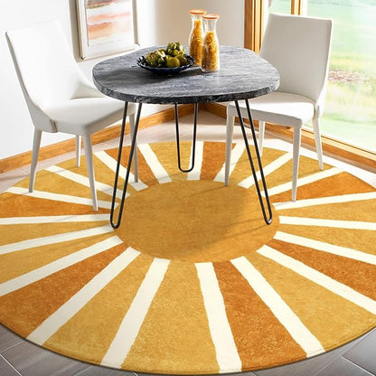 Lahome Boho Round Rugs 6Ft - Washable Round Area Rugs for Living Room Non-Slip Throw Dining Room Rug Soft Large Round Rug, Cute Rainbow Sun Print Circle Rug for Office Classroom Bedroom Nursery