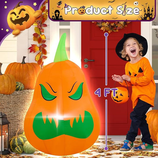 4FT Pumpkin Halloween Inflatable Decor Blow Up Decoration with LED Lights Perfect for Halloween Parties Holiday Indoor Outdoor Yard Graden Inflatable Decoration