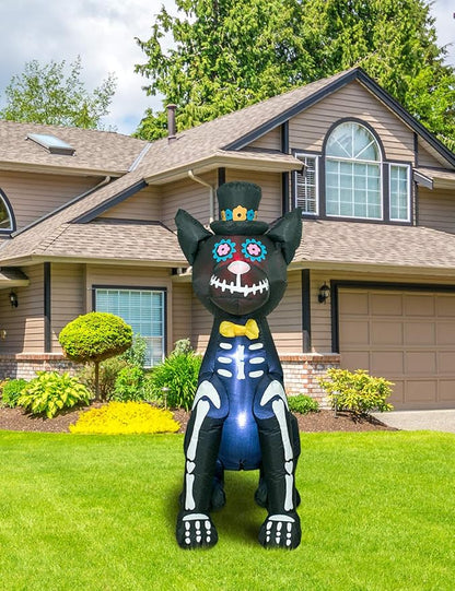 AJY 4 Feet Halloween Inflatable Dog Skeleton Spooky Town Skeleton Yard Art Décor Inflatable LED Lights Halloween Display Blow up Lighted Yard Decor Lawn Home Garden Party Favor Decoration