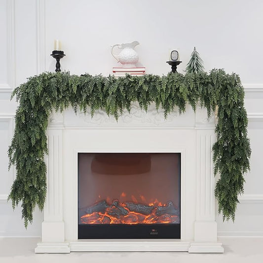 12FT Christmas Cedar Garland Artificial Real Touch Thickness Realistic Greenery Pine Garland for Mantle Fireplace Outdoor Indoor Christmas Decorations