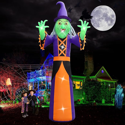 Halloween Inflatables Witch Decorations Outdoor - 20FT Extra Large Horror Witch Halloween Blow up Yard Decorations with LED Build-in for Garden Lawn Indoor Party Decor
