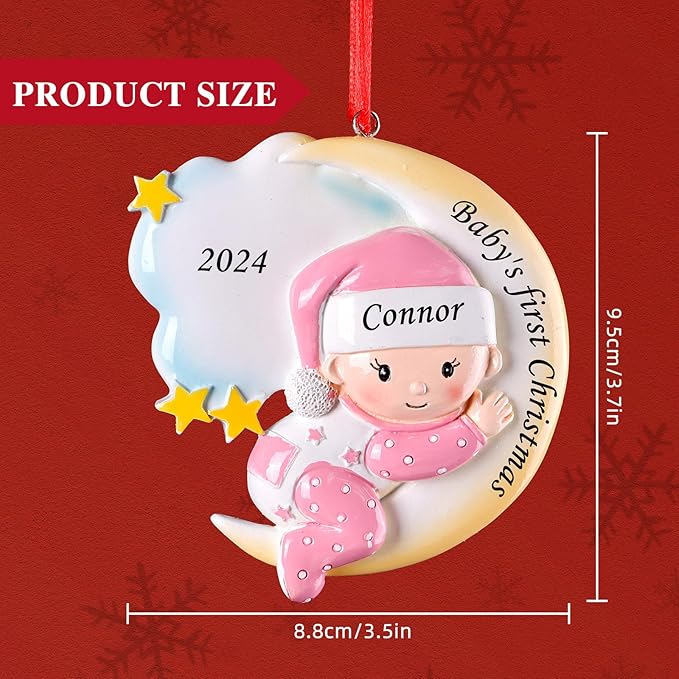 Baby Girl First Christmas Ornament - Custom Name & Date - 2024 Personalized Baby's First Christmas Ornament - Granddaughter Ornament - Keepsake