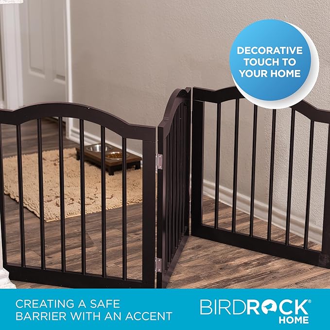 INTERNET'S BEST Arched Top Dog Gate | 3 Panel, 24" H Wooden Pet Barrier for Dogs or Cats | Freestanding Folding Room Divider for Doorways, Hallways, Stairs, and Porch | Portable, Extra Wide | Espresso