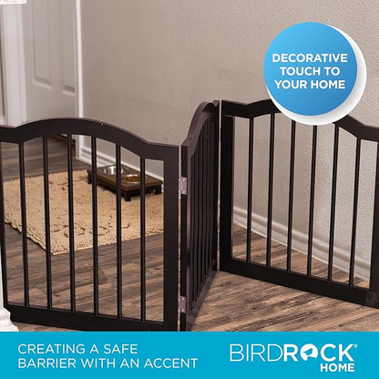 INTERNET'S BEST Arched Top Dog Gate | 3 Panel, 24" H Wooden Pet Barrier for Dogs or Cats | Freestanding Folding Room Divider for Doorways, Hallways, Stairs, and Porch | Portable, Extra Wide | Espresso